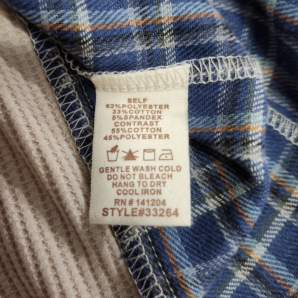 NWT  Hem & Thread  Plaid Patchwork Top  Women's M  Beige, Blue, Brown - Picture 4 of 4